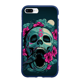 Чехол для iPhone 7Plus/8 Plus матовый с принтом Skull в Новосибирске, Силикон | Область печати: задняя сторона чехла, без боковых панелей | skulls | xo | букет | градиент | животные | мозги | полосы | природа | птицы | розы | скелет | текстура | узор | хо | цветы | черепа | черный | яркий