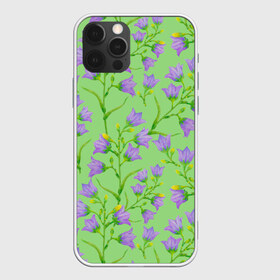 Чехол для iPhone 12 Pro Max с принтом Колокольчики на зеленом фоне в Новосибирске, Силикон |  | Тематика изображения на принте: 8 марта | flowers | summer | зеленый | колокольчики | лето | праздник | природа | растения | фиолетовый | цветы
