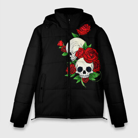 Мужская зимняя куртка 3D с принтом Roses Skulls в Новосибирске, верх — 100% полиэстер; подкладка — 100% полиэстер; утеплитель — 100% полиэстер | длина ниже бедра, свободный силуэт Оверсайз. Есть воротник-стойка, отстегивающийся капюшон и ветрозащитная планка. 

Боковые карманы с листочкой на кнопках и внутренний карман на молнии. | Тематика изображения на принте: 