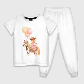 Детская пижама хлопок с принтом Девочка-ковбой в Новосибирске, 100% хлопок |  брюки и футболка прямого кроя, без карманов, на брюках мягкая резинка на поясе и по низу штанин
 | девочка | день рождения | ковбой | конь | лошадь | няшность | шарики