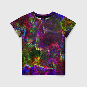 Детская футболка 3D с принтом Энергия в красках в Новосибирске, 100% гипоаллергенный полиэфир | прямой крой, круглый вырез горловины, длина до линии бедер, чуть спущенное плечо, ткань немного тянется | abstract | color | energy | gradient | neon | pattern | space | texture | абстрактный | абстракция | волны | всплеск | градиент | дым | искусство | космические | краски | красочный | неон | неоновый | сияние | текстура | туман
