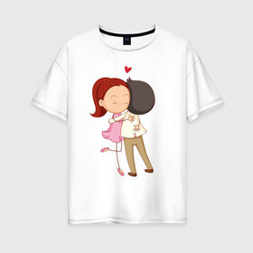 Женская футболка хлопок Oversize с принтом Клуб Романтики в Новосибирске, 100% хлопок | свободный крой, круглый ворот, спущенный рукав, длина до линии бедер
 | вместе | любовь | объятия | он и она | пара | сердечко