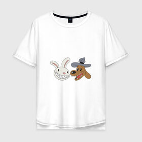 Мужская футболка хлопок Oversize с принтом сэм и макс в Новосибирске, 100% хлопок | свободный крой, круглый ворот, “спинка” длиннее передней части | doodle | freelance police | max | sam | игра | кролик | макс | мультфильм | парные | пес | сэм
