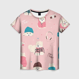 Женская футболка 3D с принтом Милота в Новосибирске, 100% полиэфир ( синтетическое хлопкоподобное полотно) | прямой крой, круглый вырез горловины, длина до линии бедер | dog | для девушек | дог | домашние животные | женское | милое | милота | розовое | собака | щенки | щеночки