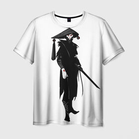 Мужская футболка 3D с принтом Мечник самурай в Новосибирске, 100% полиэфир | прямой крой, круглый вырез горловины, длина до линии бедер | дух | катана | меч | мечник | неко | самурай