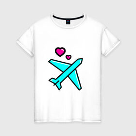 Женская футболка хлопок с принтом Влюбленный самолет в Новосибирске, 100% хлопок | прямой крой, круглый вырез горловины, длина до линии бедер, слегка спущенное плечо | 14 февраля | 8 марта | влюбленные | любовь | путешествие. | самолет