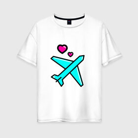 Женская футболка хлопок Oversize с принтом Влюбленный самолет в Новосибирске, 100% хлопок | свободный крой, круглый ворот, спущенный рукав, длина до линии бедер
 | 14 февраля | 8 марта | влюбленные | любовь | путешествие. | самолет