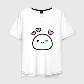 Мужская футболка хлопок Oversize с принтом Влюбленное маршмеллоу в Новосибирске, 100% хлопок | свободный крой, круглый ворот, “спинка” длиннее передней части | 14 февраля | 8 марта | влюбленные | девушка | любить | любовь | пара | сладость.