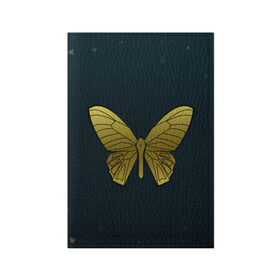 Обложка для паспорта матовая кожа с принтом Butterfly в Новосибирске, натуральная матовая кожа | размер 19,3 х 13,7 см; прозрачные пластиковые крепления | Тематика изображения на принте: бабочка | геомеирический | золотой | темный фон