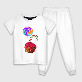 Детская пижама хлопок с принтом Кекс в Новосибирске, 100% хлопок |  брюки и футболка прямого кроя, без карманов, на брюках мягкая резинка на поясе и по низу штанин
 | Тематика изображения на принте: выпечка | еда | карамель | сладости