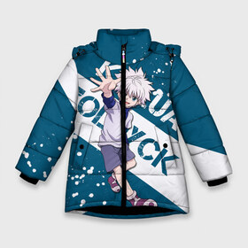 Зимняя куртка для девочек 3D с принтом Киллуа Золдик в Новосибирске, ткань верха — 100% полиэстер; подклад — 100% полиэстер, утеплитель — 100% полиэстер. | длина ниже бедра, удлиненная спинка, воротник стойка и отстегивающийся капюшон. Есть боковые карманы с листочкой на кнопках, утяжки по низу изделия и внутренний карман на молнии. 

Предусмотрены светоотражающий принт на спинке, радужный светоотражающий элемент на пуллере молнии и на резинке для утяжки. | Тематика изображения на принте: hunter  hunter | kirua zorudikku | охотник | охотник х охотник | хантер | хантер х хантер