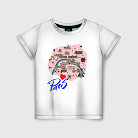 Детская футболка 3D с принтом Париж в Новосибирске, 100% гипоаллергенный полиэфир | прямой крой, круглый вырез горловины, длина до линии бедер, чуть спущенное плечо, ткань немного тянется | paris | достопримечательности | карта | париж | путешествия | франция | эйфелева башня | я люблю париж
