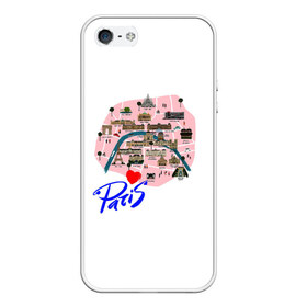 Чехол для iPhone 5/5S матовый с принтом Париж в Новосибирске, Силикон | Область печати: задняя сторона чехла, без боковых панелей | Тематика изображения на принте: paris | достопримечательности | карта | париж | путешествия | франция | эйфелева башня | я люблю париж