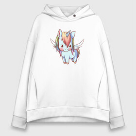 Женское худи Oversize хлопок с принтом Cute Unicorn в Новосибирске, френч-терри — 70% хлопок, 30% полиэстер. Мягкий теплый начес внутри —100% хлопок | боковые карманы, эластичные манжеты и нижняя кромка, капюшон на магнитной кнопке | единорог | единорожик | единорожка | милый | радуга | сказочный | хороший