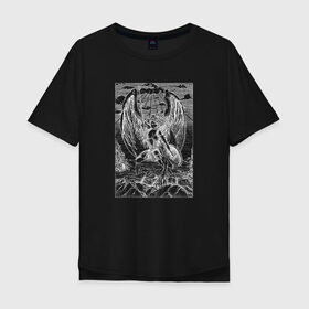 Мужская футболка хлопок Oversize с принтом Celestial black в Новосибирске, 100% хлопок | свободный крой, круглый ворот, “спинка” длиннее передней части | angel | celestial | fantasy | warrior | ангел | воительница | небесная | руны | средневековье | фэнтези