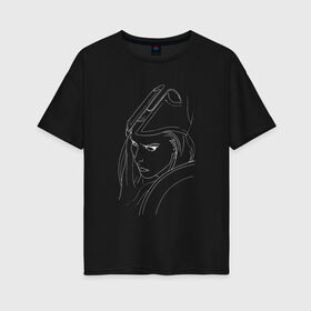 Женская футболка хлопок Oversize с принтом Warrior woman black в Новосибирске, 100% хлопок | свободный крой, круглый ворот, спущенный рукав, длина до линии бедер
 | fantasy | warrior | античность | воительница | доспехи | фэнтези