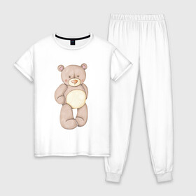 Женская пижама хлопок с принтом Мишка в Новосибирске, 100% хлопок | брюки и футболка прямого кроя, без карманов, на брюках мягкая резинка на поясе и по низу штанин | акварель | карандашом | косолапый | медведь | мужчине | парень