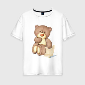 Женская футболка хлопок Oversize с принтом Мишка в Новосибирске, 100% хлопок | свободный крой, круглый ворот, спущенный рукав, длина до линии бедер
 | акварель | карандашом | косолапый | медведь