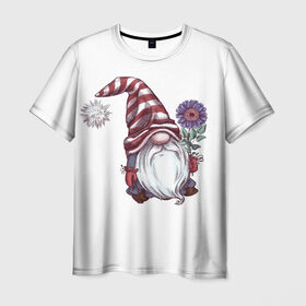Мужская футболка 3D с принтом Галантный джентельмен в Новосибирске, 100% полиэфир | прямой крой, круглый вырез горловины, длина до линии бедер | влюбленные | гном | день валентина | джентльмен | парные | парочки | цветы