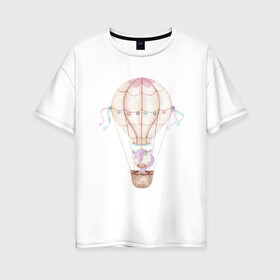 Женская футболка хлопок Oversize с принтом Единорожка в Новосибирске, 100% хлопок | свободный крой, круглый ворот, спущенный рукав, длина до линии бедер
 | акварель | единорог | карандаши | нежность | шар воздушный
