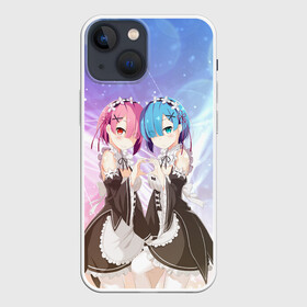 Чехол для iPhone 13 mini с принтом Рем и Рам в Новосибирске,  |  | anime | ram | re zero | re: zero kara hajimeru isekai seikatsu | re: жизнь с нуля в альтернативном мире | rem | горничные | демон | рам | ре зеро | рем | рэм