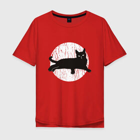 Мужская футболка хлопок Oversize с принтом Черный кот в Новосибирске, 100% хлопок | свободный крой, круглый ворот, “спинка” длиннее передней части | Тематика изображения на принте: art | black | cat | cats | grumpy | illustration | kitten | kitty | pussy | pussycat | retro | vintage | арт | винтаж | винтажный | злой | иллюстрация | киса | киска | котенок | котик | кошка | краска | потертости | пятна | ретро | сердитый |