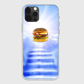 Чехол для iPhone 12 Pro с принтом Райский бургер в Новосибирске, силикон | область печати: задняя сторона чехла, без боковых панелей | food | hamburger | hot dog | ангел | блики | булка | булочка | бургер | бутерброд | вкусняшки | гамбургер | еда | котлета | лестница | лучи | небесный | небо | обжора | облака | пейзаж | природа | рай | сендвич