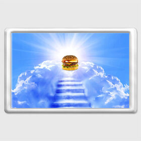 Магнит 45*70 с принтом Райский бургер в Новосибирске, Пластик | Размер: 78*52 мм; Размер печати: 70*45 | food | hamburger | hot dog | ангел | блики | булка | булочка | бургер | бутерброд | вкусняшки | гамбургер | еда | котлета | лестница | лучи | небесный | небо | обжора | облака | пейзаж | природа | рай | сендвич