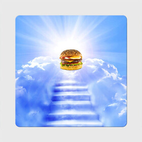 Магнит виниловый Квадрат с принтом Райский бургер в Новосибирске, полимерный материал с магнитным слоем | размер 9*9 см, закругленные углы | Тематика изображения на принте: food | hamburger | hot dog | ангел | блики | булка | булочка | бургер | бутерброд | вкусняшки | гамбургер | еда | котлета | лестница | лучи | небесный | небо | обжора | облака | пейзаж | природа | рай | сендвич