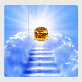 Магнитный плакат 3Х3 с принтом Райский бургер в Новосибирске, Полимерный материал с магнитным слоем | 9 деталей размером 9*9 см | Тематика изображения на принте: food | hamburger | hot dog | ангел | блики | булка | булочка | бургер | бутерброд | вкусняшки | гамбургер | еда | котлета | лестница | лучи | небесный | небо | обжора | облака | пейзаж | природа | рай | сендвич