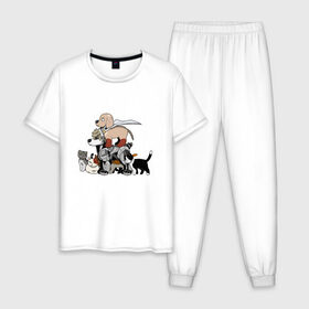 Мужская пижама хлопок с принтом One Punch Man в Новосибирске, 100% хлопок | брюки и футболка прямого кроя, без карманов, на брюках мягкая резинка на поясе и по низу штанин
 | anime | one punch man | аниме | анимэ | бэнг | ван панч мэн | ванпанчмен | генос | кинг | сайтама | соник | супер герой | торнадо | уан панч мен