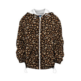 Детская куртка 3D с принтом Кофе в Зёрнах в Новосибирске, 100% полиэстер | застежка — молния, подол и капюшон оформлены резинкой с фиксаторами, по бокам — два кармана без застежек, один потайной карман на груди, плотность верхнего слоя — 90 г/м2; плотность флисового подклада — 260 г/м2 | americano | coffee | espresso | latte | nescafe | американо | бариста | бармен | капучино | кофе | кофевар | кофейные зерна | кофейня | кружка кофе | латте | макиато | моккачино | мокко | нескафе | чай | чашка кофе | шоколад