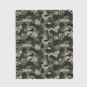 Тетрадь с принтом Классический камуфляж в Новосибирске, 100% бумага | 48 листов, плотность листов — 60 г/м2, плотность картонной обложки — 250 г/м2. Листы скреплены сбоку удобной пружинной спиралью. Уголки страниц и обложки скругленные. Цвет линий — светло-серый
 | Тематика изображения на принте: 23 февраля | армия | военная | зелень | камуфляж | листья | маскировка | осень | охота | паттерн | рыбалка | солдат | текстуры