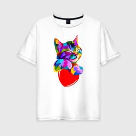 Женская футболка хлопок Oversize с принтом Kitty в Новосибирске, 100% хлопок | свободный крой, круглый ворот, спущенный рукав, длина до линии бедер
 | 1 годик | love | дети | детские | любовь | малыш | малыши | ребенок