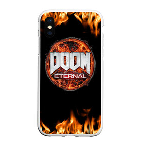 Чехол для iPhone XS Max матовый с принтом DOOM Eternal в Новосибирске, Силикон | Область печати: задняя сторона чехла, без боковых панелей | doom eternal | дум | игра | компьютерная | логотип | надпись | огненный | огонь | подарок | пожар | символ | фанату | черный