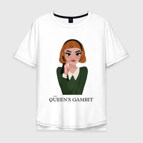 Мужская футболка хлопок Oversize с принтом Queens Gambit Ход Королевы в Новосибирске, 100% хлопок | свободный крой, круглый ворот, “спинка” длиннее передней части | Тематика изображения на принте: the queens gambit | бэт хармон | королева | милая девушка | рыжая | рыжая девушка | сериал | сериал про шахматы | ход королевы | шахматы | элизабет хармон