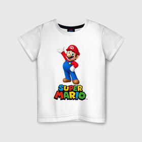 Детская футболка хлопок с принтом Super Mario в Новосибирске, 100% хлопок | круглый вырез горловины, полуприлегающий силуэт, длина до линии бедер | видеоигра | игра | марио | персонаж