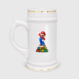 Кружка пивная с принтом Super Mario в Новосибирске,  керамика (Материал выдерживает высокую температуру, стоит избегать резкого перепада температур) |  объем 630 мл | видеоигра | игра | марио | персонаж