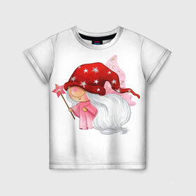 Детская футболка 3D с принтом Гномик-чародей в Новосибирске, 100% гипоаллергенный полиэфир | прямой крой, круглый вырез горловины, длина до линии бедер, чуть спущенное плечо, ткань немного тянется | влюбленные | гном | день валентина | парные | парочки | праздник | шарик