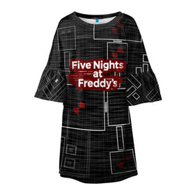 Детское платье 3D с принтом Five Nights At Freddy в Новосибирске, 100% полиэстер | прямой силуэт, чуть расширенный к низу. Круглая горловина, на рукавах — воланы | 5 ночей с фредди | five nights at freddys | fnaf | игра | игрок | книга | логотип | пиццерия | подарок | страшилка | схема | фнаф | фредди
