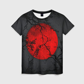 Женская футболка 3D с принтом Dark в Новосибирске, 100% полиэфир ( синтетическое хлопкоподобное полотно) | прямой крой, круглый вырез горловины, длина до линии бедер | ветка | дерево | кровавая луна | луна | полнолуние | сакура | тьма | япония