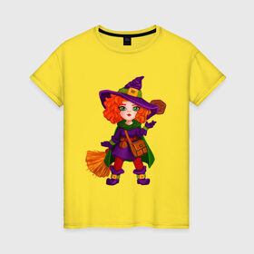 Женская футболка хлопок с принтом Ведьмочка в Новосибирске, 100% хлопок | прямой крой, круглый вырез горловины, длина до линии бедер, слегка спущенное плечо | witch | wizard | ведьмочка | волшебница | колдунья