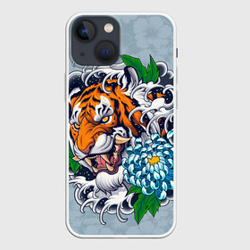 Чехол для iPhone 13 mini с принтом Грозный Тигр в цветах (голова) в Новосибирске,  |  | himiko | my hero academia | toga | моя геройская академия | химико тога