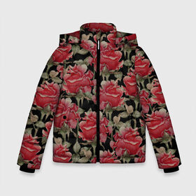 Зимняя куртка для мальчиков 3D с принтом Красные розы на черном фоне в Новосибирске, ткань верха — 100% полиэстер; подклад — 100% полиэстер, утеплитель — 100% полиэстер | длина ниже бедра, удлиненная спинка, воротник стойка и отстегивающийся капюшон. Есть боковые карманы с листочкой на кнопках, утяжки по низу изделия и внутренний карман на молнии. 

Предусмотрены светоотражающий принт на спинке, радужный светоотражающий элемент на пуллере молнии и на резинке для утяжки | 8 марта | flowers | summer | ботаническая иллюстрация | весна | зеленый | красный | лето | любовь | праздник | принт | природа | растения | розы | цветы | черный
