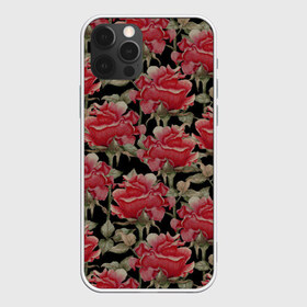 Чехол для iPhone 12 Pro Max с принтом Красные розы на черном фоне в Новосибирске, Силикон |  | Тематика изображения на принте: 8 марта | flowers | summer | ботаническая иллюстрация | весна | зеленый | красный | лето | любовь | праздник | принт | природа | растения | розы | цветы | черный