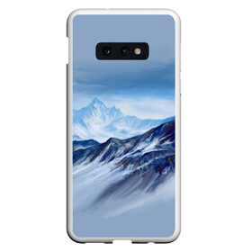 Чехол для Samsung S10E с принтом Серо-голубые горы в Новосибирске, Силикон | Область печати: задняя сторона чехла, без боковых панелей | Тематика изображения на принте: арт | горы | живопись | кистью | краски | пейзаж | рисунок | серый