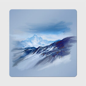 Магнит виниловый Квадрат с принтом Серо-голубые горы в Новосибирске, полимерный материал с магнитным слоем | размер 9*9 см, закругленные углы | Тематика изображения на принте: арт | горы | живопись | кистью | краски | пейзаж | рисунок | серый