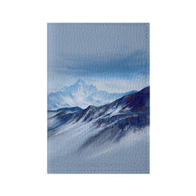 Обложка для паспорта матовая кожа с принтом Серо-голубые горы в Новосибирске, натуральная матовая кожа | размер 19,3 х 13,7 см; прозрачные пластиковые крепления | Тематика изображения на принте: арт | горы | живопись | кистью | краски | пейзаж | рисунок | серый