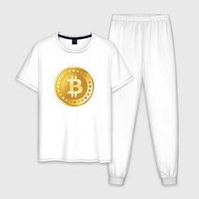 Мужская пижама хлопок с принтом bitcoin в Новосибирске, 100% хлопок | брюки и футболка прямого кроя, без карманов, на брюках мягкая резинка на поясе и по низу штанин
 | bitcoin | btc | биткоин | валюта | деньги | криптовалюта
