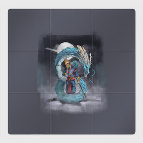 Магнитный плакат 3Х3 с принтом Владыка моря в Новосибирске, Полимерный материал с магнитным слоем | 9 деталей размером 9*9 см | dragon | magic | smoke | staff | владыка | дракон | дымка | жезл | магия